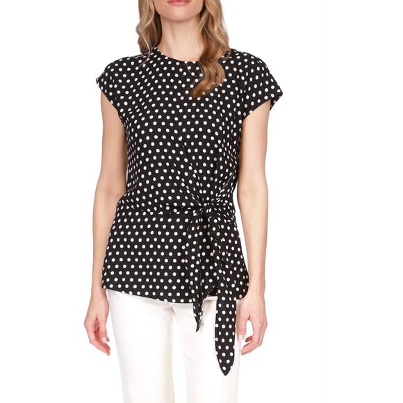 Michael Kors Women's Top Side Tie Button Close Black Polka Dot Size Large - Picture 1 of 13